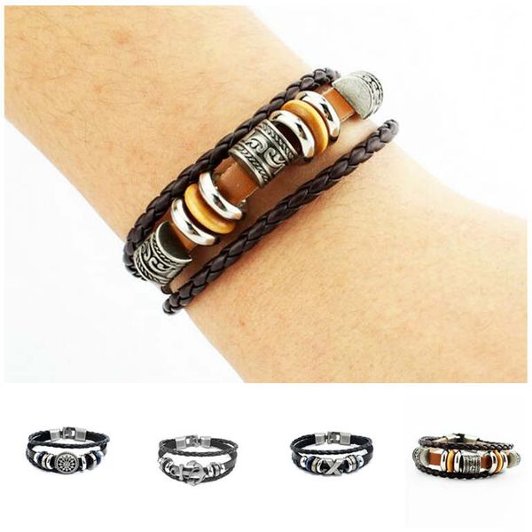 

dhl epacket fashion leather charm bracelet men's vintage woven beaded bracelet bracelet djfb20 charm bracelets jewelry, Golden;silver