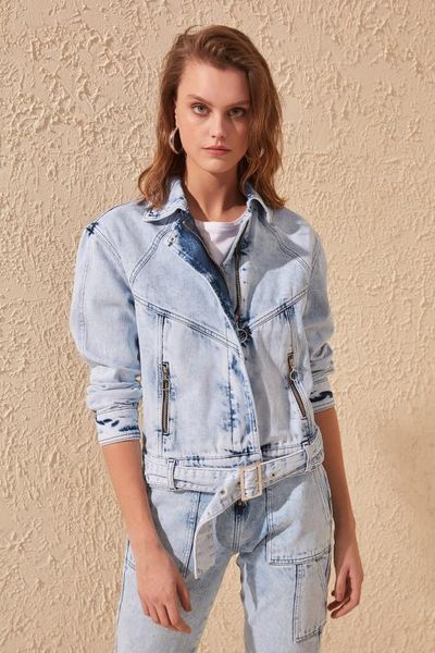 

trendyol arched biker denim jacket twoss20ce0034, Black;brown