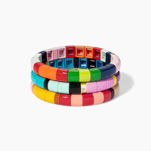 

kelitch multi-color rainbow enamel stretch elastic bracelets tile beads strand bracelets bangles cuff chain new, Black