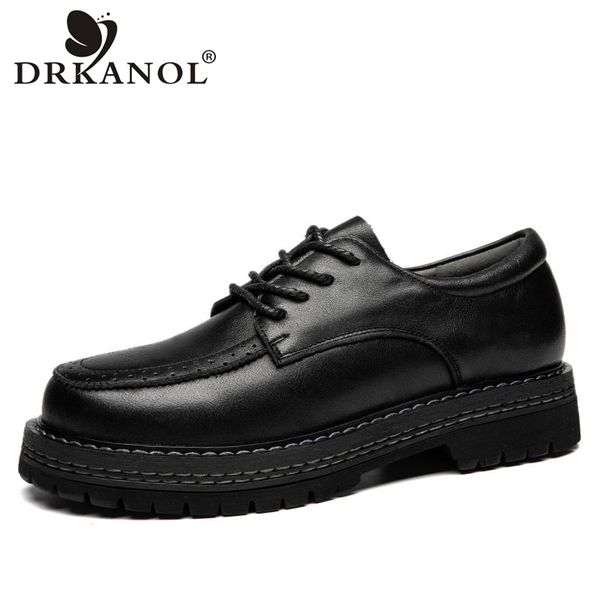 

drkanol 2020 новое прибытие женщин плоские ботинки узелок круглого toe flats оксфорд обувь для женщин из кожи ручной работы из натуральной б, Black