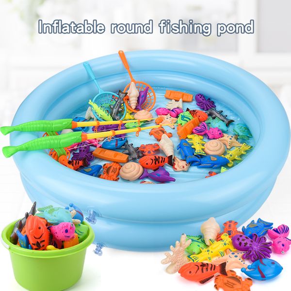 

children's fishing toy pool set stall playground inflatable fishing pool baby magnetic fish kid t200801