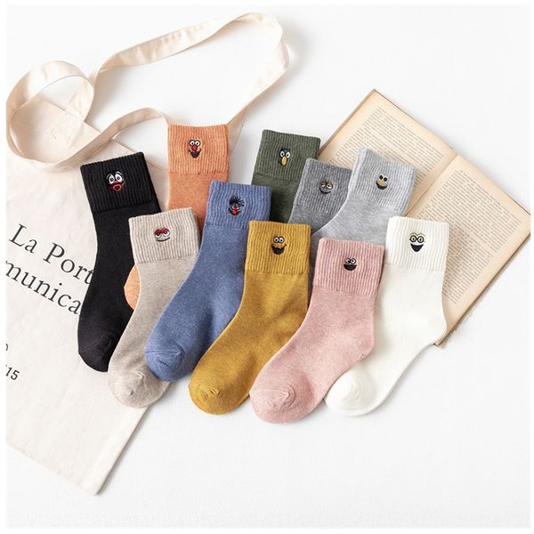 

new embroidered and women's medium fashionable cotton breathable personalized funny embroidery women's socks cartoon socks, Pink;yellow