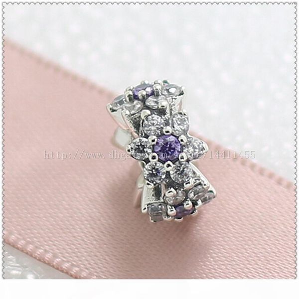 

новый 2016 spring 925 sterling silver forget me not spacer шарм бисера с фиолетовыми и clear cz подходит для европейского ювелирных изделий, Black