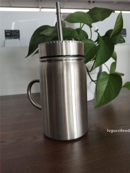 

17oz stainless steel mason jar with stainless steel lid and straw coffee beer juice mug mason cans drinking sippy with handle