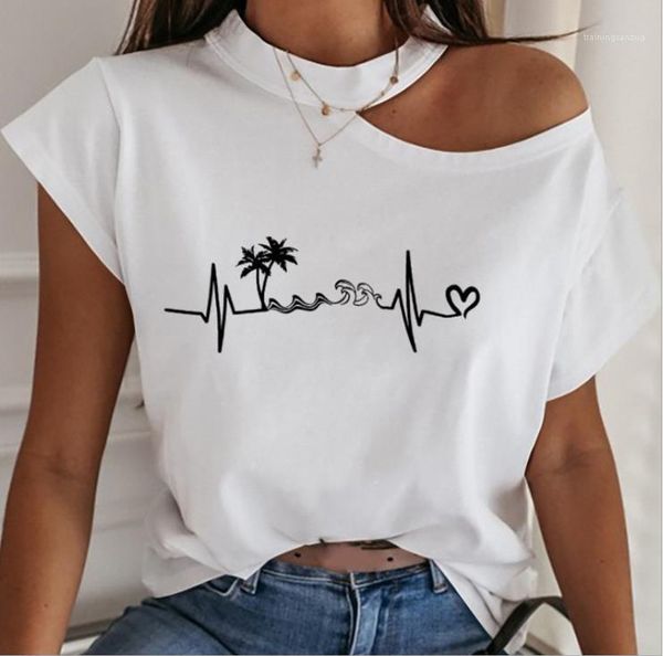

сексуальная холтер шеи tshirts лето женщина сердца выдалбливают короткие рукава тис женщин способа вскользь верхние части женщин, White