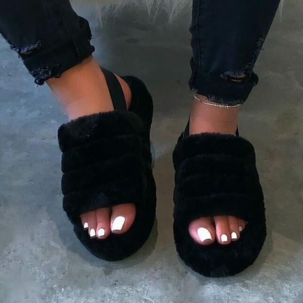 

women's shoes plus size 2020 spring and summer new fashion sponge cake thick bottom flat bottom fur sandals women, Black