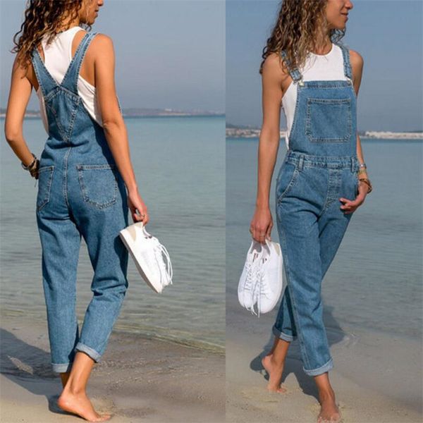 

a new look for fall 2020, denim overalls, plus women's one-color jeans, Blue