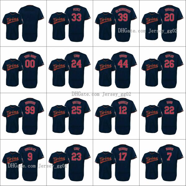 

minnesota twins men #22 miguel sano 7 joe mauer 26 max kepler women youth alternate authentic flex base custom jersey, Black