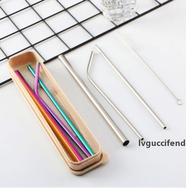 

304 stainless steel straw set pearl milk tea tube drink tube cleaning brush box color set