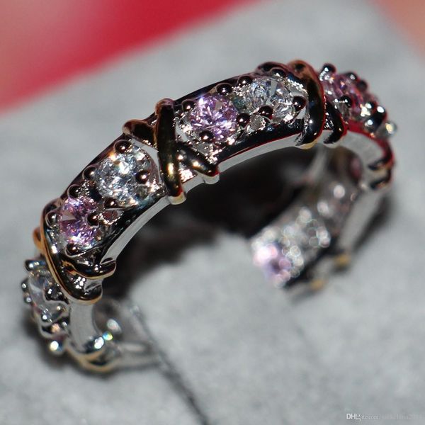 

size 5-11 brand new fashion jewelry 925 sterling silver pink sapphire simulated diamond wedding engagement band rings for women love gift