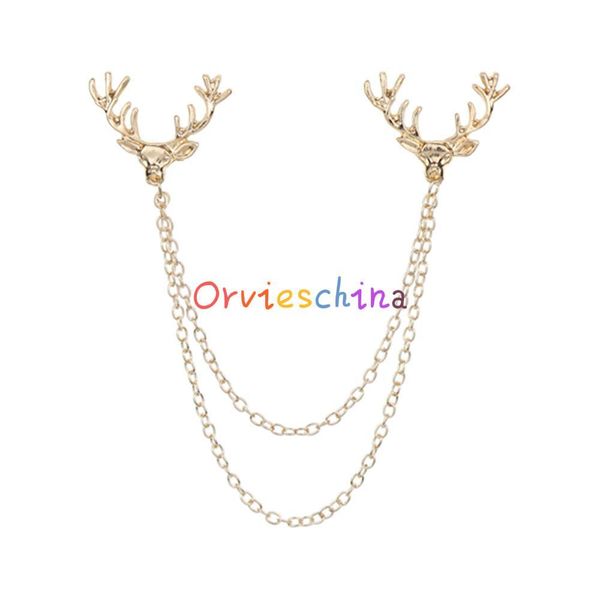 

2020 designer brooch european and american jewelry alloy suit shirt deer head tassel collar pin high-end christmas animal men and women jewe, Gray