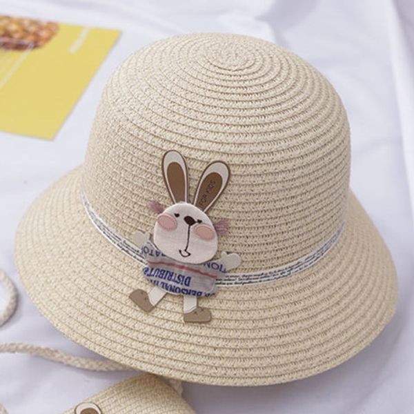 

1opmb parent-child summer children's straw straw small bag eaves baby girl's sunshade sun protection big eaves hat small bag set p, Yellow