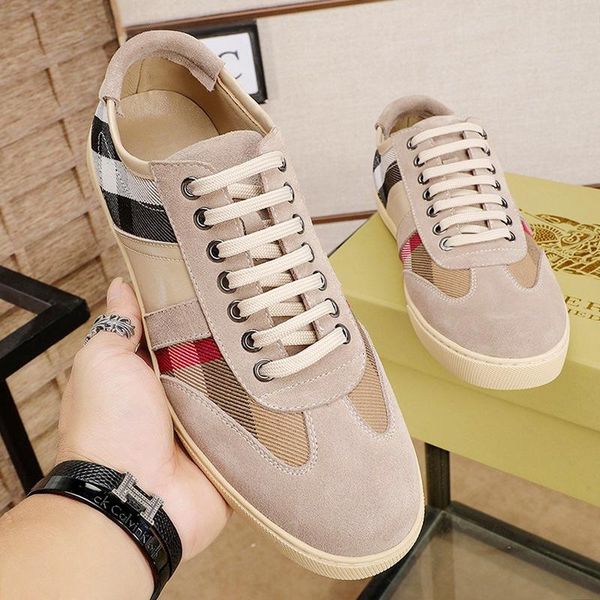 

vintage check and leather sneakers luxury men shoes new arrival lace -up shoes plus size casual men shoes with origin box, Black