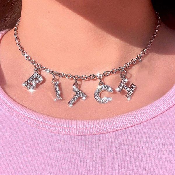

designer necklace pendent harajuku letter crystal angel necklace women jewelry couple gift necklace baby honey choker femme punk collier, Silver