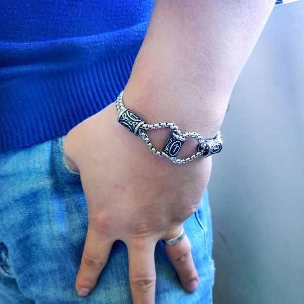 

316l stainless steel wholesale price fashion rune bead and pearl bracelet nordic viking jewelry for man drop shipping jewelry, Black