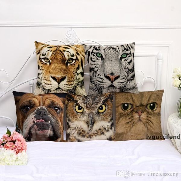 

3d animal printed pillow case 45*45cm cotton linen pillow cover 8 designs square sofa cushion cover car waist pillowcase home decor