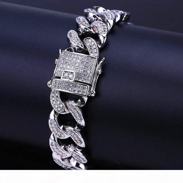 

14mm men gold bracelet ice out luxuy hiphop jewelry zriconia chains full diamond hip hop bangle 7 inch cuba chain, Black