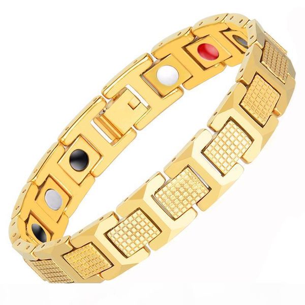 

ime mens gold color bracelet health energy germanium 316l stainless steel bio magnetic bracelets bangle for men jewelry y19051002, Golden;silver