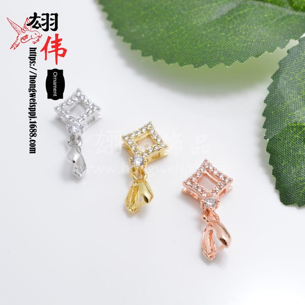 

qjhtg diy accessories hollowed-out micro-inlaid melon seed buckle natural crystal beeswax jade diy diamond accessories diamond pendant buckl, Silver