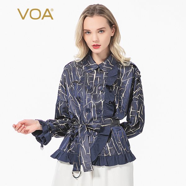 

voa шелковый 26мм окрашенная пряжа жаккардовые horn с длинными рукавами tie талии обниматься двубортный оверлок пряжки металла пальто b316, Black;brown