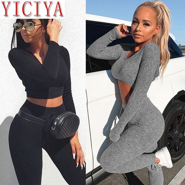 

spring 2 piece outfits for women 2020 women's clothing v neck knitted tracksuit two piece set long sleeves crop pants, White