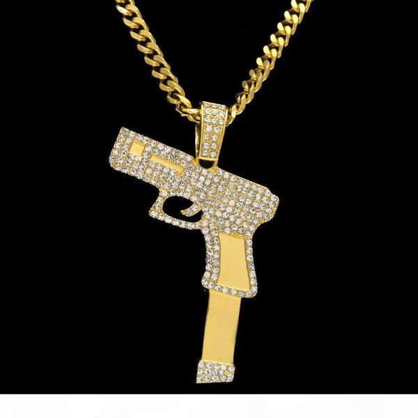 

pistol pendant necklaces hiphop jewelry for men fashion hip hop twist chains gold plated full diamond accessories wholesale, Silver