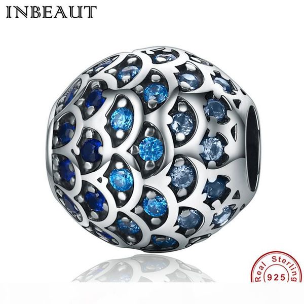 

inbeaut authentic 925 sterling silver daughter of sea gradual change blue fish scales beads fit designer bracelet jewelry gift, Black