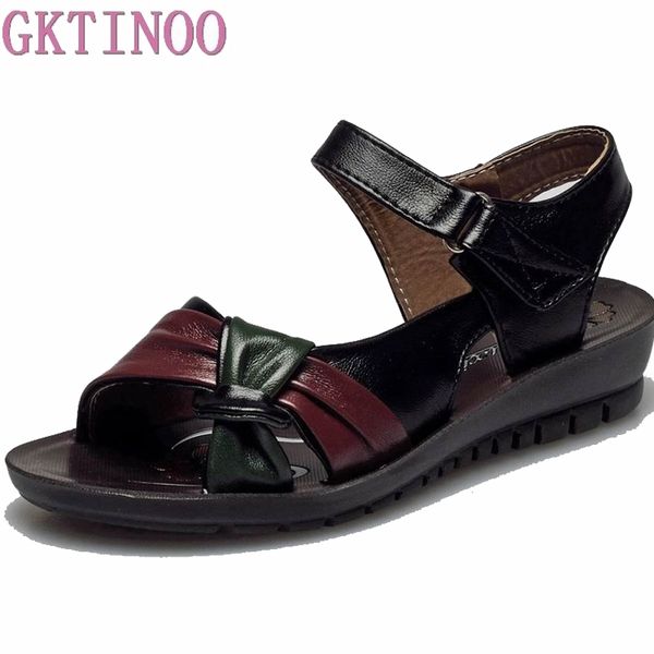 

gktinoo women sandals pu leather casual women shoes fashion mother shoes flat sandals mixed colors ladies summer, Black