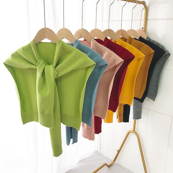 

korean new fake scarf shawl wool collar knot pure color knitted outer match shawl women's wool scarf, Blue;gray