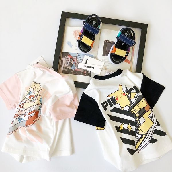 

km3031 2020 летний новый детский мультфильм контраст цвета совместная рубашка с короткими рукавами футболки для мальчиков и девочек, Blue