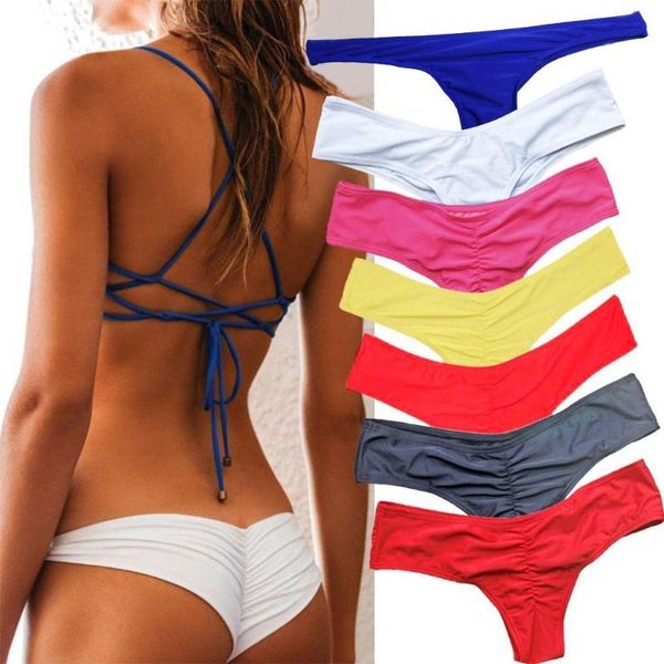 

women swimwear briefs bikini bottom side ties brazilian thong swimsuit classic cut bottoms biquini swim short ladies swimsuit, Black;pink