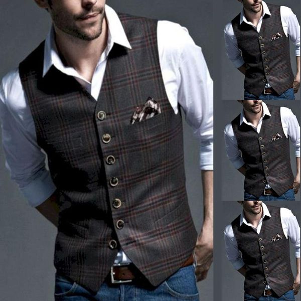 

classic british style suit vest men tweed formal suit vest for wedding party slim fit vintage business waistcoat for groomsmen, Black;white
