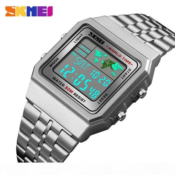 

new mens sports watches fashion skmei countdown chrono digital watch led electronic waterproof clock men relogio masculino, Slivery;brown