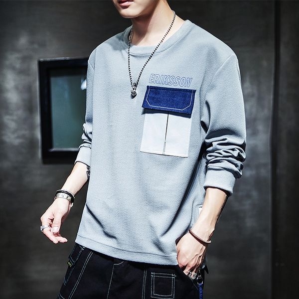 

oural 2020 spring new korean style casual round neck pullover large size long sleeve pullover sweater sweater men's all-match personali, Black