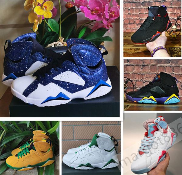 

7 7s women mens basketball shoes blue star sky oregon ducks yellow strike green apple hare mens trainer sports shoes 36-47