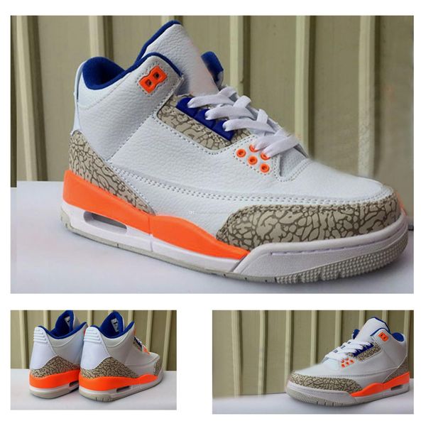 

2019 new 3 knicks sports sneakers 136064-148 white orange blue 3s men basketball shoes with box us 7-13, Black
