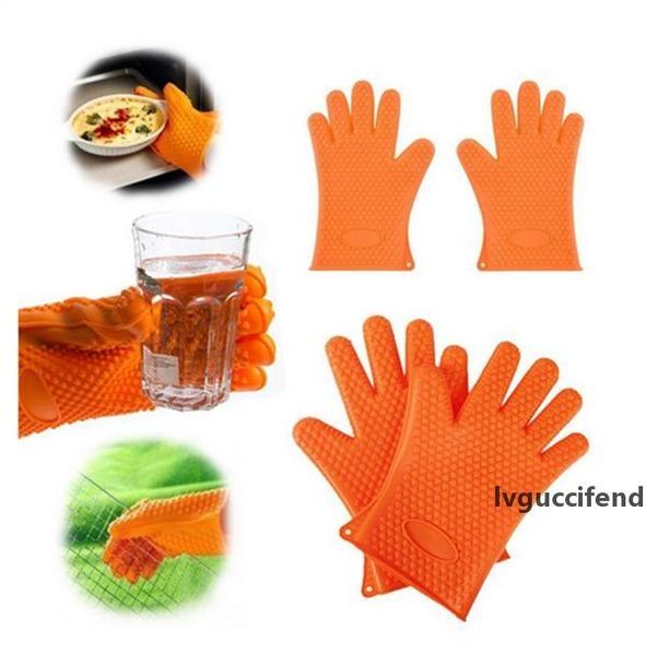 

heat resistant silicone glove cooking baking bbq microwave oven pot holder non-slip mitt home kitchen accessories gloves 6 colors wholesale