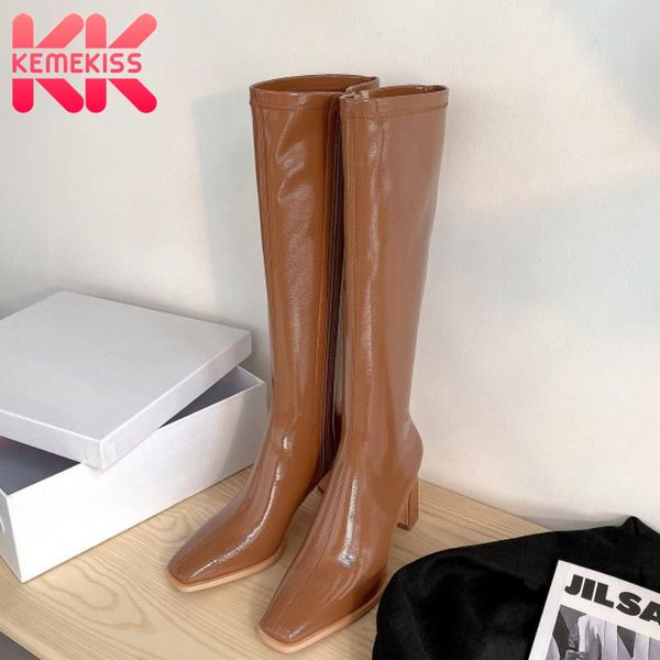 

kemekiss woman high heel knee boots women platform thick heel shoes woman short boots fashion party footwear size 33-40, Black