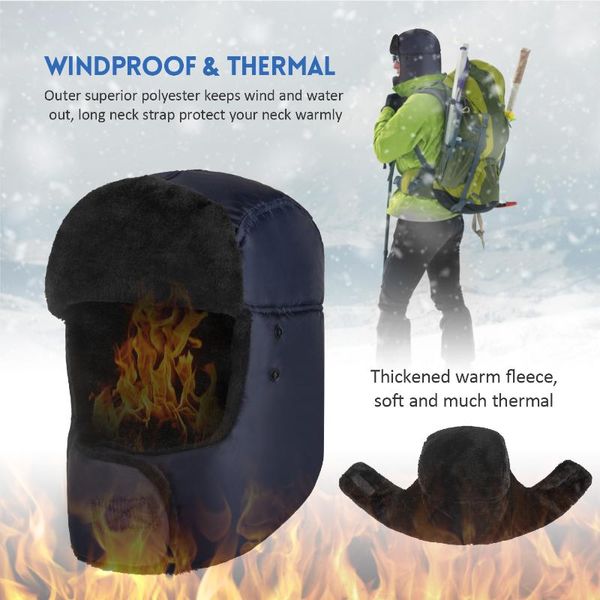 

outdoor warm hat winter warm hat ear flap chin strap neck warmer windproof trapper with detachable mask for men women, Black