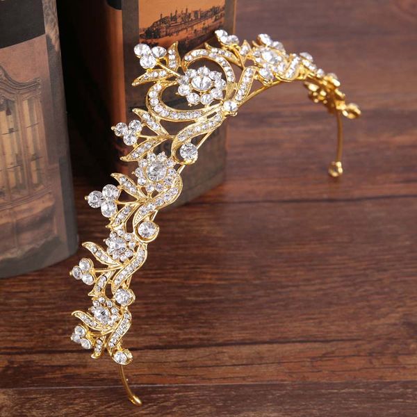 

luxury golden apple shape tiaras and crowns bridal hair jewelry crystal flower headpiece ornaments wedding hair accessories lb, Golden;silver