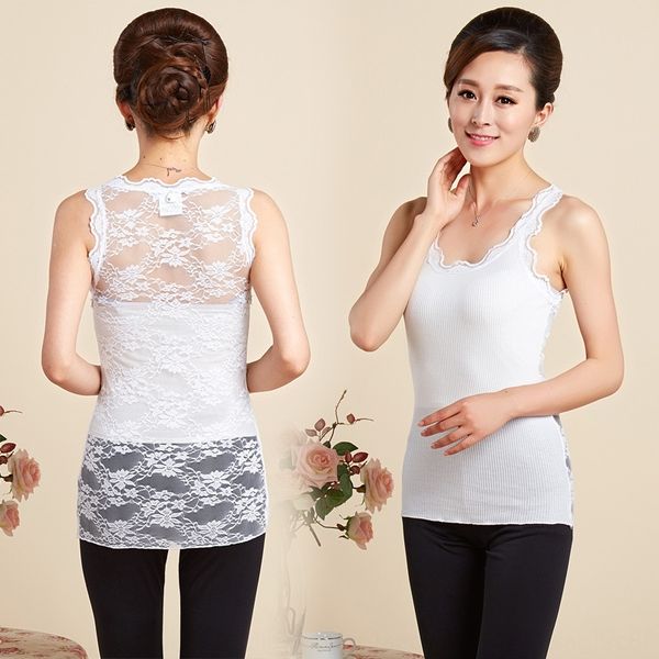 

summer knitted silk lace camisole slim v-neck thread women's close-fitting sticker underwear body sticker underwear base shirt, White