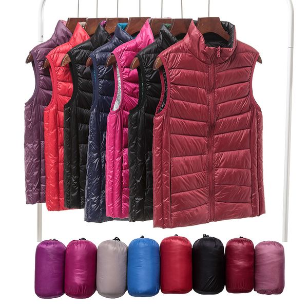 

2020 новых женщин без рукавов женской ultra light вниз жилеты тонкой куртки девушка gilet plus легкой ветрозащитного теплого жилет, Black;white