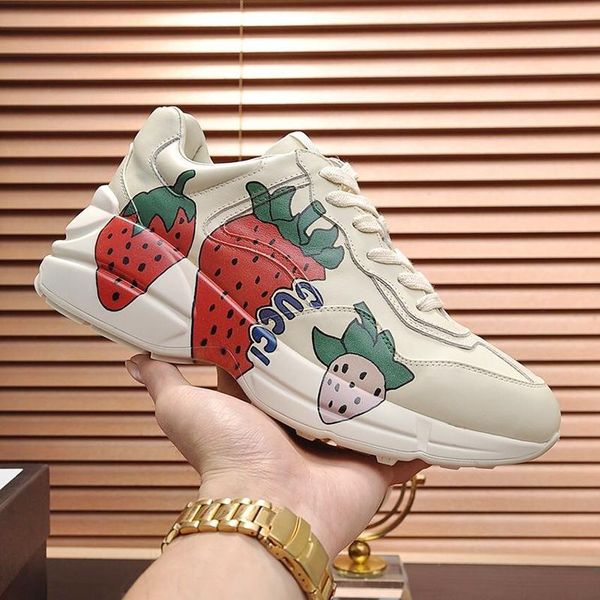 

new women fashion shoes leather luxury design women 's rhyton sneaker with strawberry sports scarpe da donna with origin box lady shoe, Black