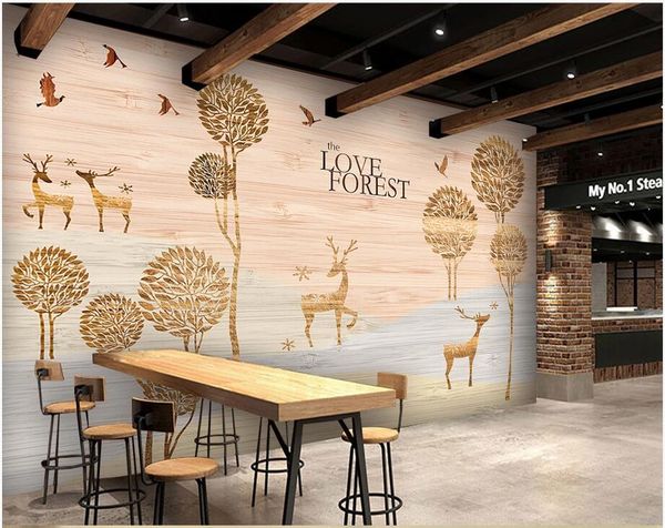 

3d room wallpaper custom p mural forest elk wood grain waterjet background wall painting home improvement wallpaper for walls 3 d