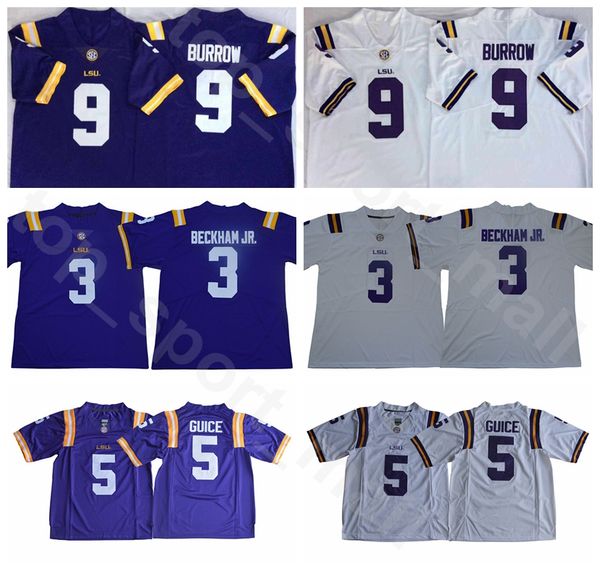 

lsu тигры футбол колледж 9 джо барроу джерси университет 3 оделл бекхэм младший 5 derrius guice команды фиолетовый цвет белый все прошитой t, Black