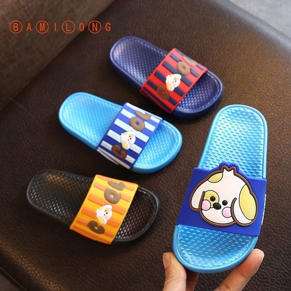 

summer toddler boys dog pattern indoor flip flops cute kids slippers girls princess beach shoes baby pvc cartoon slippers y166, Black;grey