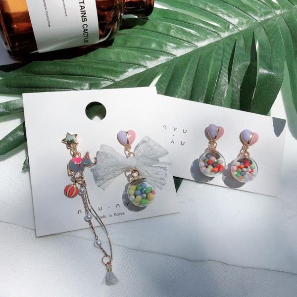 

squerim original design glass ball circle dangle long earrings for women 2020 elephant asymmetric bubble korean earrings, Silver
