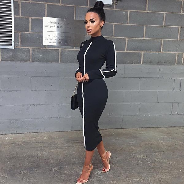 

2020 fashion high collar long sleeve 2020 fashion women's high collar long sleeve dress women's dress, Black;gray
