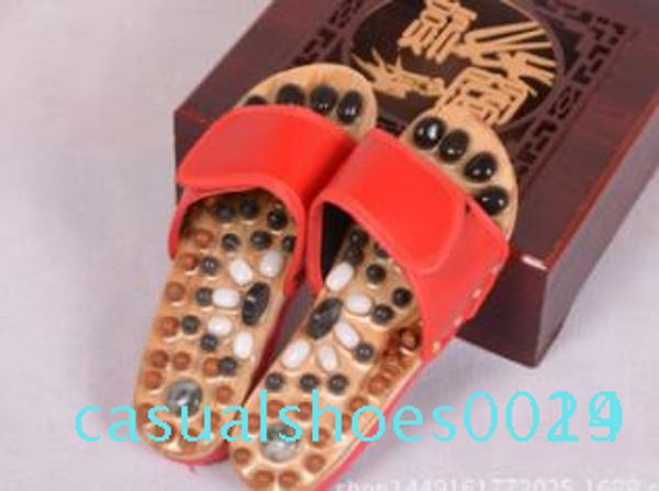 

manufacturers selling natural pebbles jade agate stones plantar acupoint massage slippers c14, Black