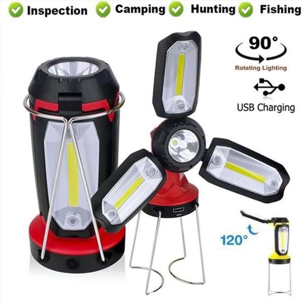 

portable lanterns tent lamp cob led outdoor tool multifunctional foldable camping lantern worklight 1200mah phone charging fishing
